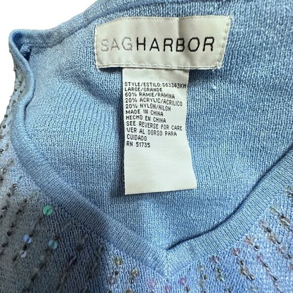 Vintage mid blue Sag Harbor V neck 3/4 sleeve sweater w sequin detail size small - Picture 11 of 11